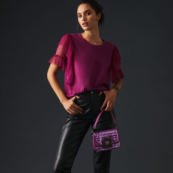 Anthropologie Pilcro Tulle Mesh Tee in Raspberry - Picture 12 of 12